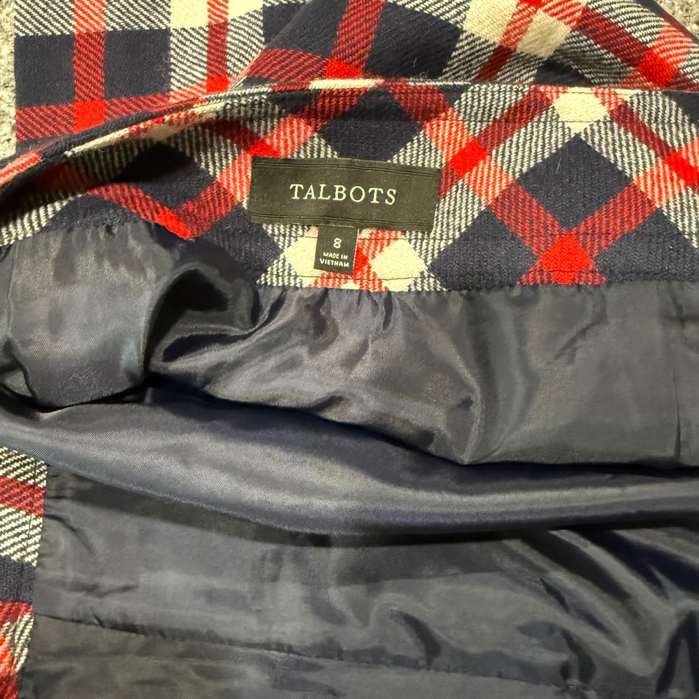 Talbots Womens Navy Red Tartan Plaid Wool Blend Straight Skirt Size 8 Lined 90s - Picture 3 of 8